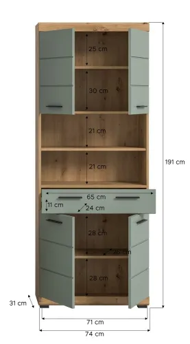 Hochschrank breit Scout | mit Schubkasten | Salbei / Artisan Eiche