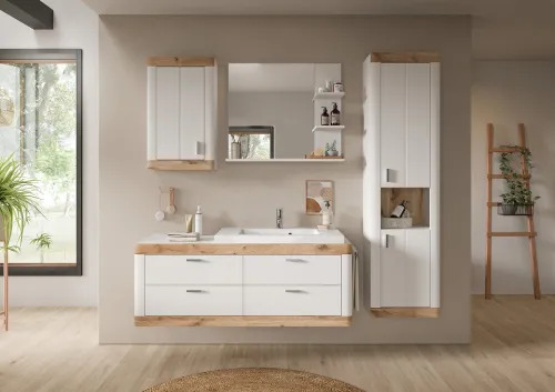 Hochschrank Laredo | weiß / Nox Oak