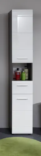 Hochschrank Line | weiß Hochglanz / Sardegna Rauchsilber
