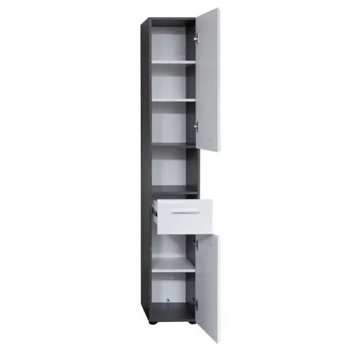 Hochschrank Line | weiß Hochglanz / Sardegna Rauchsilber