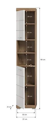 Hochschrank Wave | weiß Hochglanz / Nox Oak