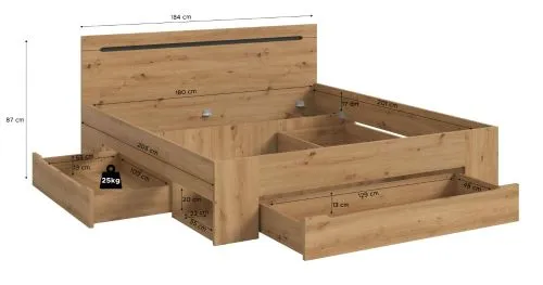 Holzbett Canu (L) | mit Auszüge | Artisan / Basalt grau