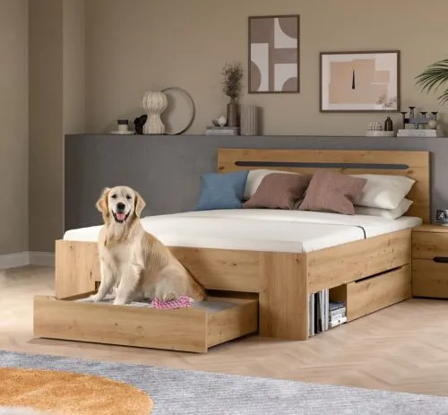 Holzbett Canu | mit Auszüge | Artisan / Basalt grau