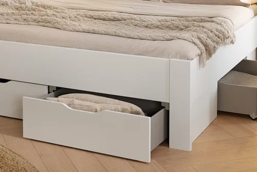Holzbett Cottage | mit Sockelschubkästen | alpinweiß | 180x200 | ohne Nachttische