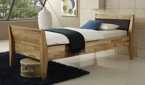 Holzbett massiv Jasmine | Kernbuche geölt | 100x210 | Kopfteil 3 mit Fußteil