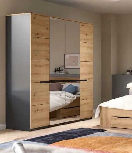 Kleiderschrank Canu | mit Spiegeltüren | Artisan / Basalt grau