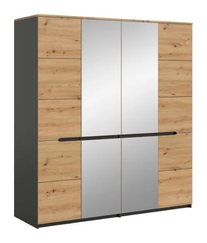 Kleiderschrank Canu | mit Spiegeltüren | Artisan / Basalt grau