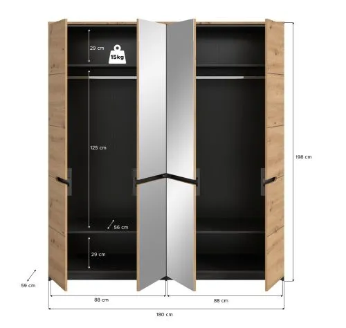 Kleiderschrank Canu | mit Spiegeltüren | Artisan / Basalt grau