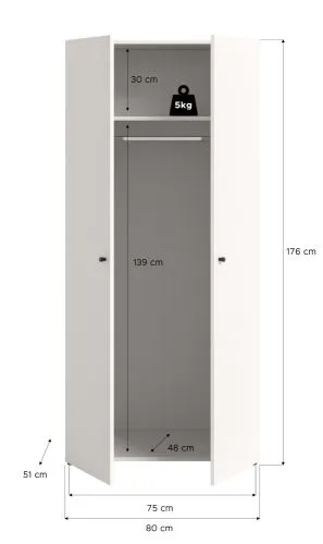 Kleiderschrank Darwin | mit 2 Türen | weiß