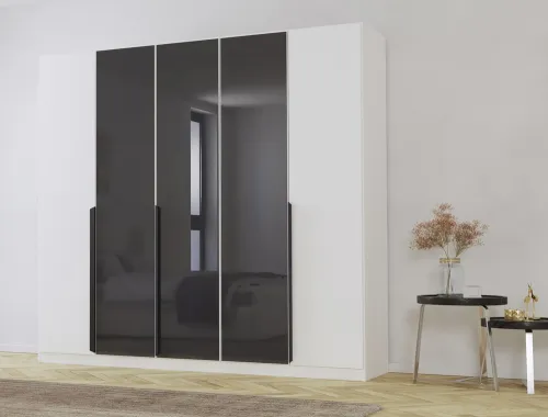 Kleiderschrank Drehtürenschrank Artemis | mit Glastüren | alpinweiß / basalt grau | verschiedene größen