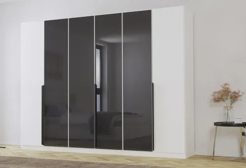 Kleiderschrank Drehtürenschrank Artemis | mit Glastüren | alpinweiß / basalt grau | verschiedene größen