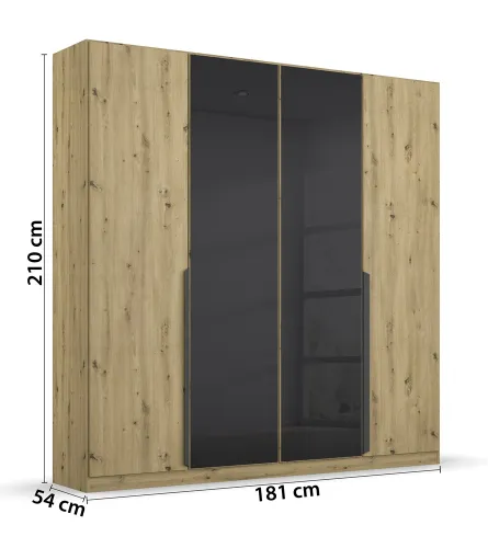 Kleiderschrank Drehtürenschrank Artemis | mit Glastüren | Eiche Artisan / basalt grau | verschiedene größen