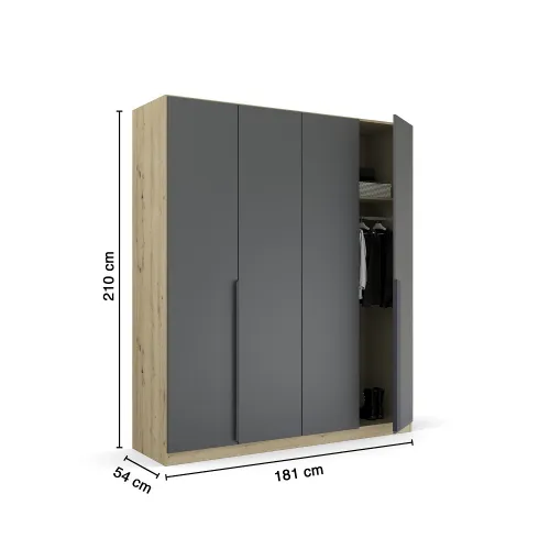 Kleiderschrank Drehtürenschrank Dark&Wood | 4-türig | grau metallic / Eiche Artisan | 181x210