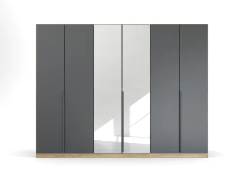 Kleiderschrank Drehtürenschrank Dark&Wood | 5-türig | mit Spiegeltüren | grau metallic / Eiche Artisan | 226x210