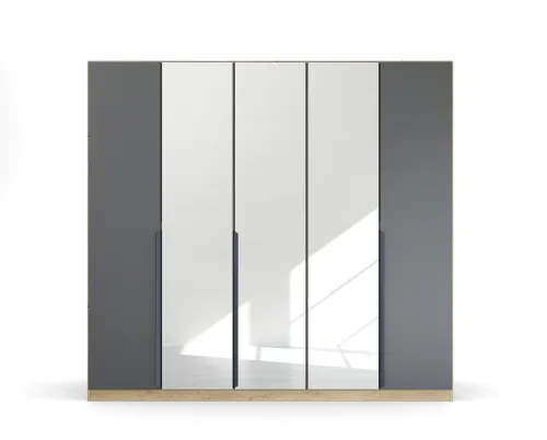 Kleiderschrank Drehtürenschrank Dark&Wood | 5-türig | mit Spiegeltüren | grau metallic / Eiche Artisan | 226x210