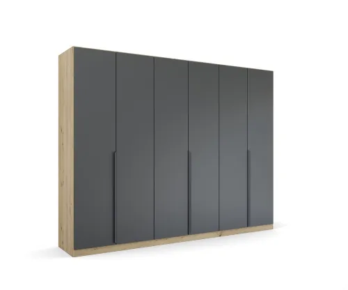 Kleiderschrank Drehtürenschrank Dark&Wood | 6-türig | grau metallic / Eiche Artisan | 271x210