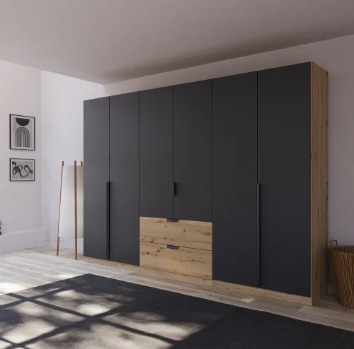 Kleiderschrank Drehtürenschrank Dark&Wood | mit Schubkästen | grau metallic / Eiche Artisan | verschiedene Größen
