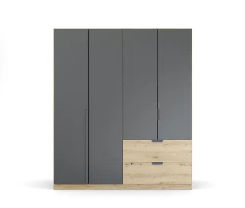 Kleiderschrank Drehtürenschrank Dark&Wood | mit Schubkästen | grau metallic / Eiche Artisan | verschiedene Größen