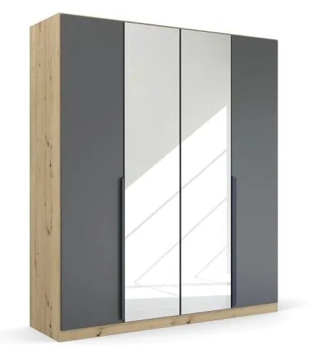 Kleiderschrank Drehtürenschrank Dark&Wood | mit Spiegeltüren | grau metallic / Eiche Artisan | verschiedene Größen