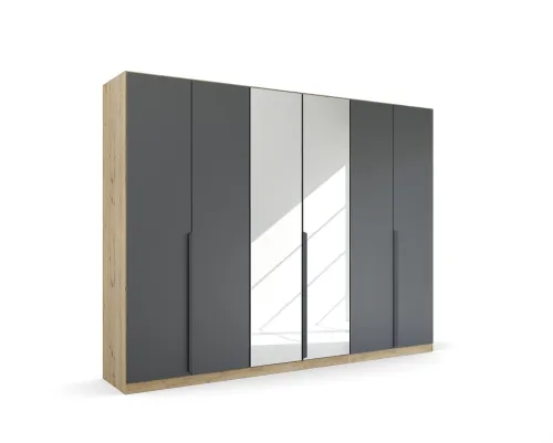 Kleiderschrank Drehtürenschrank Dark&Wood | mit Spiegeltüren | grau metallic / Eiche Artisan | verschiedene Größen