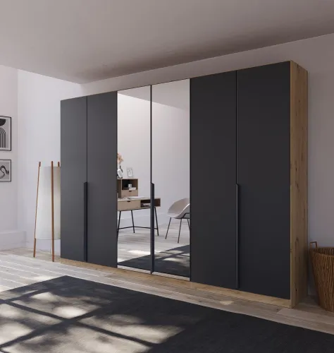 Kleiderschrank Drehtürenschrank Dark&Wood | mit Spiegeltüren | grau metallic / Eiche Artisan | verschiedene Größen