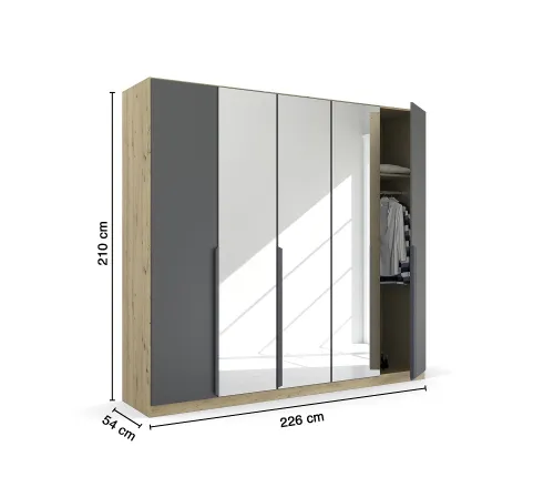 Kleiderschrank Drehtürenschrank Dark&Wood | mit Spiegeltüren | grau metallic / Eiche Artisan | verschiedene Größen