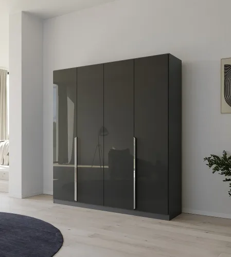 Kleiderschrank Drehtürenschrank Glamour | 4-türig | effektgrau Hochglanz / grau metallic 181x210
