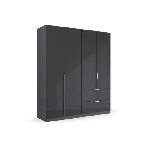 Kleiderschrank Drehtürenschrank Glamour | 4-türig | mit Schubkästen | effektgrau Hochglanz / grau metallic | 181x210