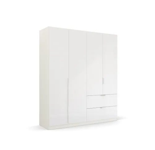 Kleiderschrank Drehtürenschrank Glamour | 4-türig | mit Schubkästen | weiß Hochglanz / alpinweiß | 181x210