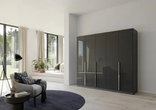 Kleiderschrank Drehtürenschrank Glamour | 5-türig | effektgrau Hochglanz / grau metallic 226x210