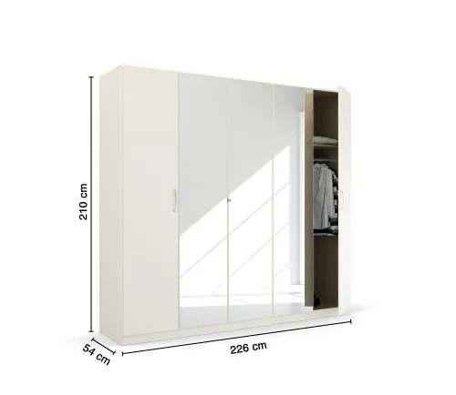Kleiderschrank Drehtürenschrank Glamour | 5-türig | mit Spiegeltüren | weiß Hochglanz / alpinweiß | 226x210