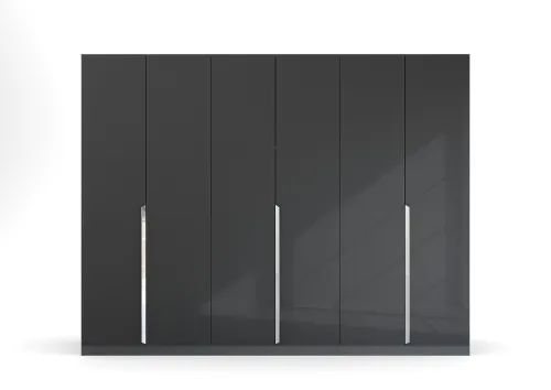 Kleiderschrank Drehtürenschrank Glamour | 6-türig | effektgrau Hochglanz / grau metallic 271x210