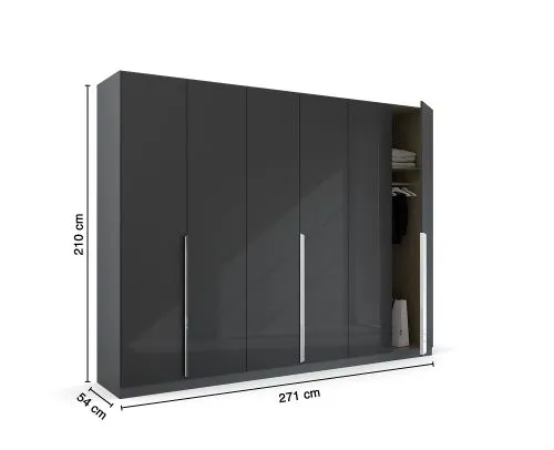 Kleiderschrank Drehtürenschrank Glamour | effektgrau Hochglanz / grau metallic | verschiedene Größen