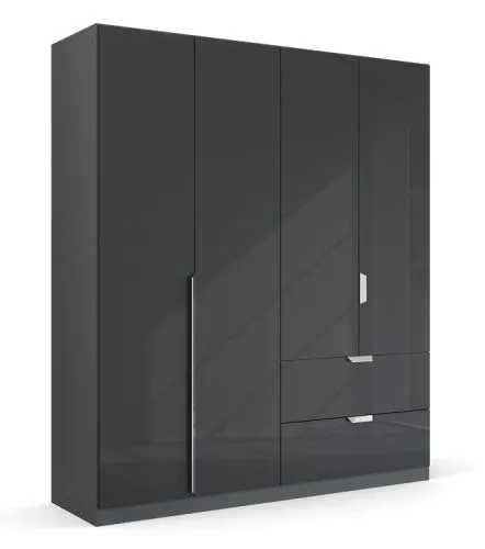 Kleiderschrank Drehtürenschrank Glamour | mit Schubkästen | effektgrau Hochglanz / grau metallic | verschiedene Größen