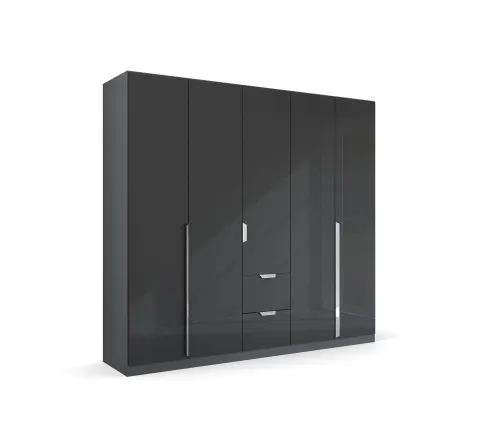 Kleiderschrank Drehtürenschrank Glamour | mit Schubkästen | effektgrau Hochglanz / grau metallic | verschiedene Größen