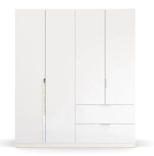 Kleiderschrank Drehtürenschrank Glamour | mit Schubkästen | weiß Hochglanz / alpinweiß | verschiedene Größen