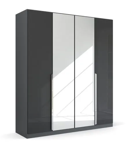 Kleiderschrank Drehtürenschrank Glamour | mit Spiegeltüren | effektgrau Hochglanz / grau metallic | verschiedene Größen