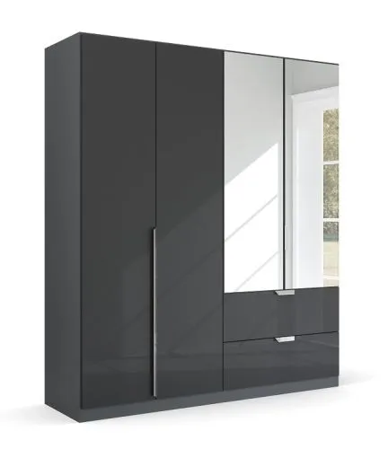 Kleiderschrank Drehtürenschrank Glamour | mit Spiegeltüren & Schubkästen | effektgrau Hochglanz / grau metallic | verschiedene Größen