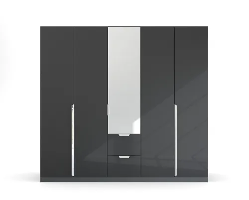 Kleiderschrank Drehtürenschrank Glamour | mit Spiegeltüren & Schubkästen | effektgrau Hochglanz / grau metallic | verschiedene Größen