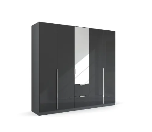 Kleiderschrank Drehtürenschrank Glamour | mit Spiegeltüren & Schubkästen | effektgrau Hochglanz / grau metallic | verschiedene Größen