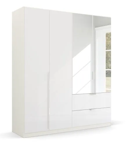 Kleiderschrank Drehtürenschrank Glamour | mit Spiegeltüren & Schubkästen | weiß Hochglanz / alpinweiß | verschiedene Größen