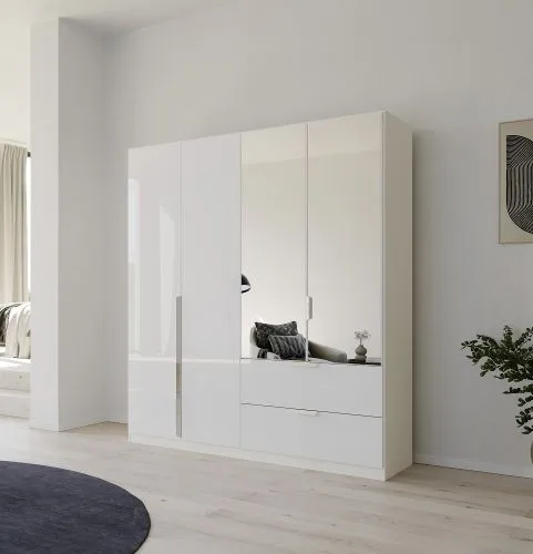 Kleiderschrank Drehtürenschrank Glamour | mit Spiegeltüren & Schubkästen | weiß Hochglanz / alpinweiß | verschiedene Größen