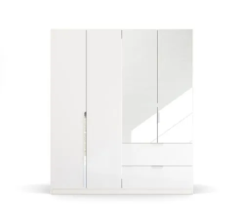 Kleiderschrank Drehtürenschrank Glamour | mit Spiegeltüren & Schubkästen | weiß Hochglanz / alpinweiß | verschiedene Größen