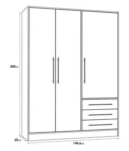 Kleiderschrank Drehtürenschrank Jupp | 3-türig | mit Schubkästen | Sonoma Eiche / weiß | 144,6 x 200 x 60 cm