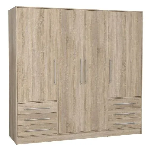 Kleiderschrank Drehtürenschrank Jupp | 4-türig | mit Schubkästen | Sonoma Eiche