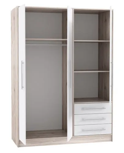 Kleiderschrank Drehtürenschrank Jupp | mit Schubkästen | Sandeiche / weiß | 144,6 x 200 x 60 cm | Kantengriff