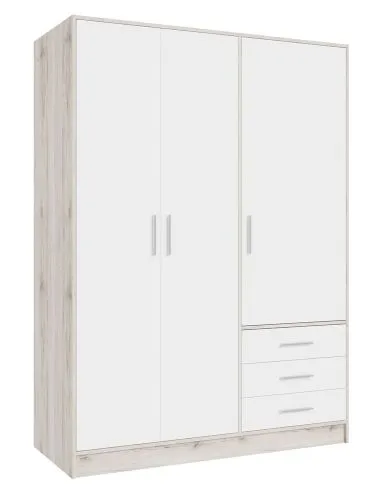 Kleiderschrank Drehtürenschrank Jupp | mit Schubkästen | Sandeiche / weiß | 144,6 x 200 x 60 cm | Sanduhrgriff