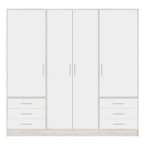 Kleiderschrank Drehtürenschrank Jupp | mit Schubkästen | Sandeiche / weiß | 206,5 x 200 x 60 cm Sanduhrgriff