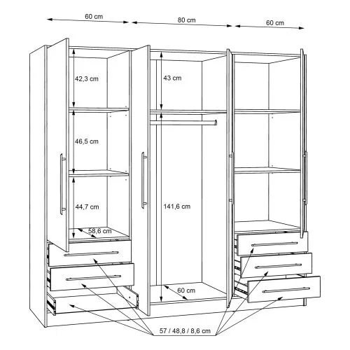Kleiderschrank Drehtürenschrank Jupp | mit Schubkästen | Sandeiche / weiß | 206,5 x 200 x 60 cm Sanduhrgriff