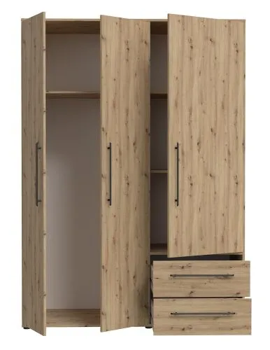 Kleiderschrank Drehtürenschrank Mokko | mit Schubkästen | Artisan Eiche | 144,4 x 200 x 59 cm